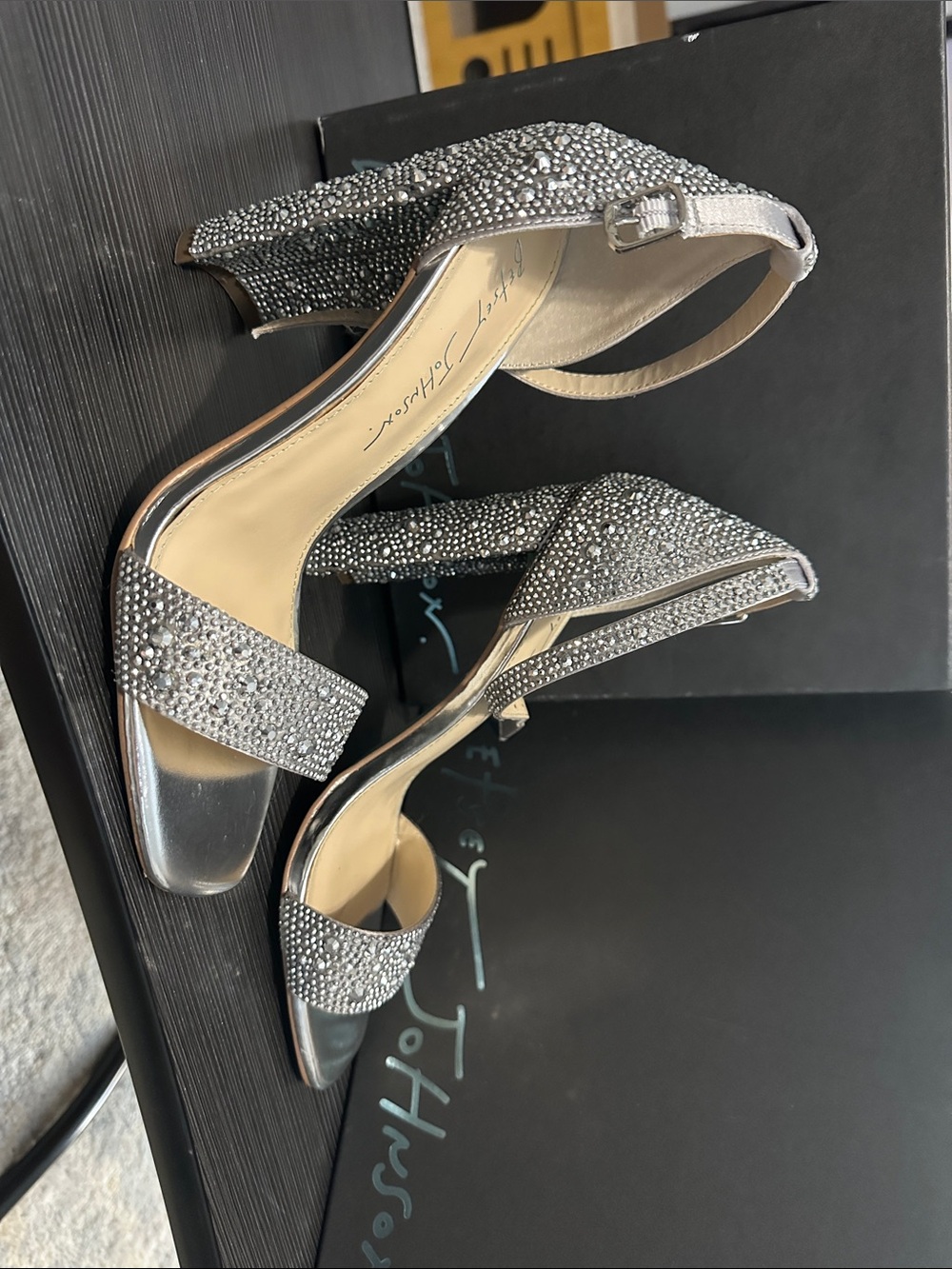 Betsey Johnson Silver Crystal Slingback Heels
